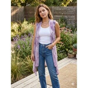 Cal Style XL Sleeveless  Open Waterfall Front Shoulder Ruching Lacey Shrug EUC